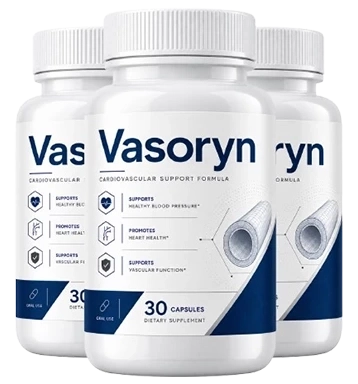 Three bottles of Vasoryn cardiovascular support capsules